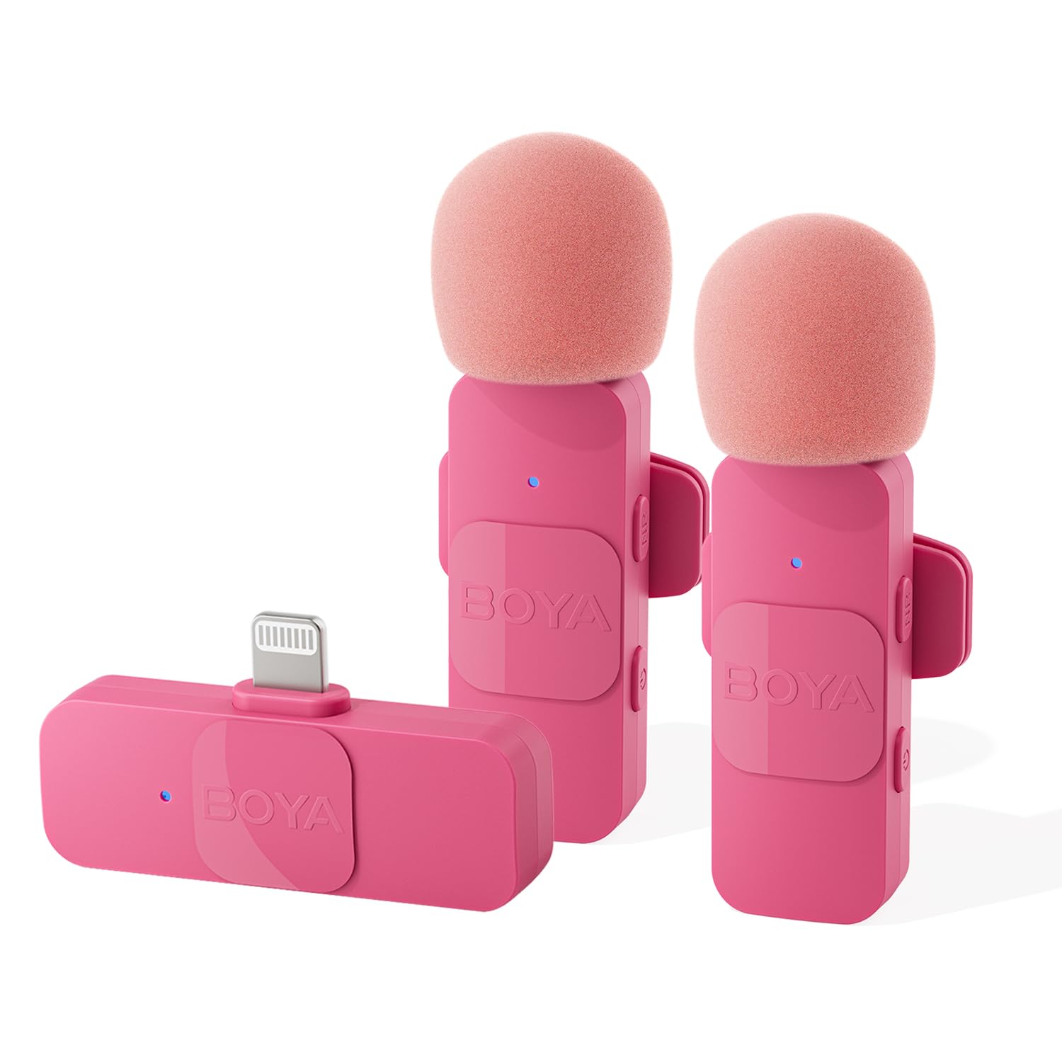 

BOYA Wireless Lavalier Instant External Smartphone Plug Noise Wireless Sound for Simultaneous Video Live and More Lightning 2.4GHz Microphone, рожевий