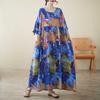 Summer New Round Neck Short Sleeve Literary Retro Casual Loose Women's Large Size Dress Middle-aged and Elderly Foreign Trade Dress