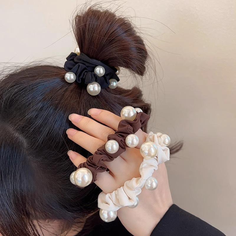 Elegant Pearl Hair Band Simple Headband High-end Small Intestine Ponytail Rubber Band Headwear Girls Women Hair Accessories