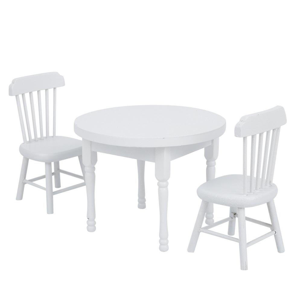 1:12 Doll House Round Dinning Table Chairs Mini Furniture Wooden Doll House Decoration AccessoriesWhite Round Dinning Table Chairs
