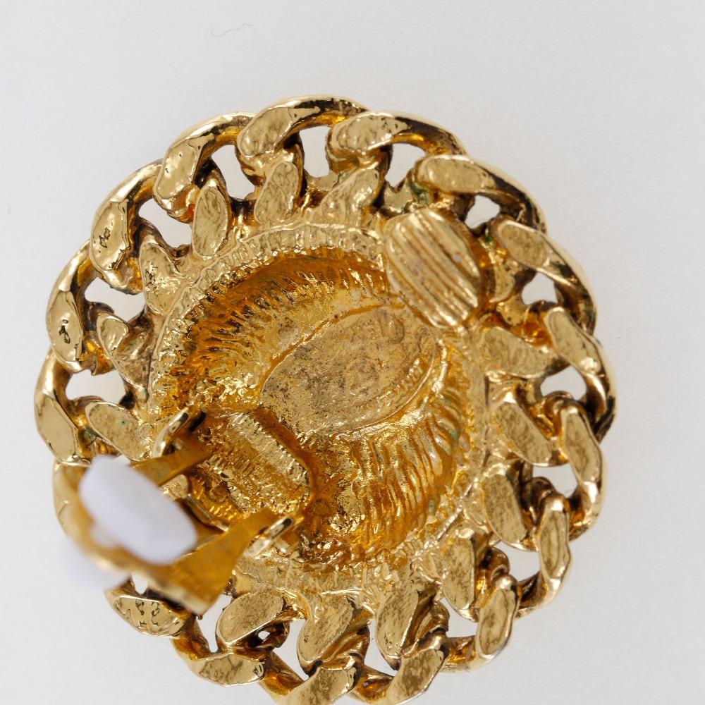 Chanel COCO Mark Earring Matelasse Vintage Plated Gold 23g Women Used