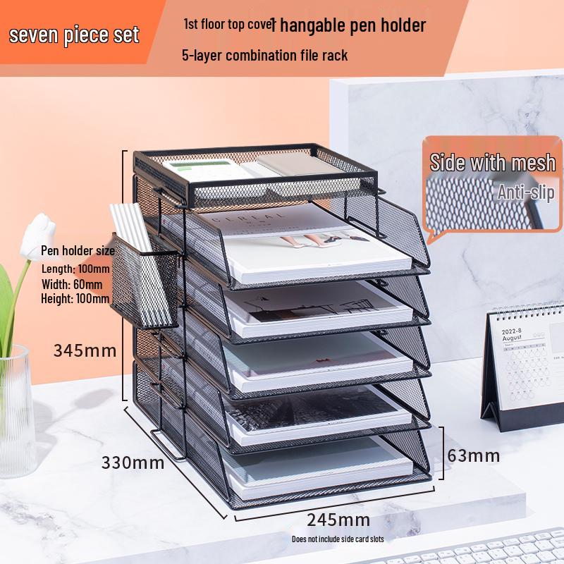 Multilayer A4 Metal Desktop File Organizer and Storage Rack Set for Office Supplies