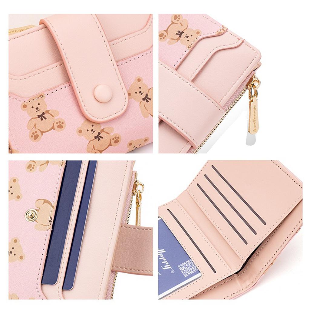 Damen-Geldbörse mit Cartoon-Teddybär-Motiv, großem Münzfach mit Druckknopfverschluss, faltbarer, multifunktionaler Clutch