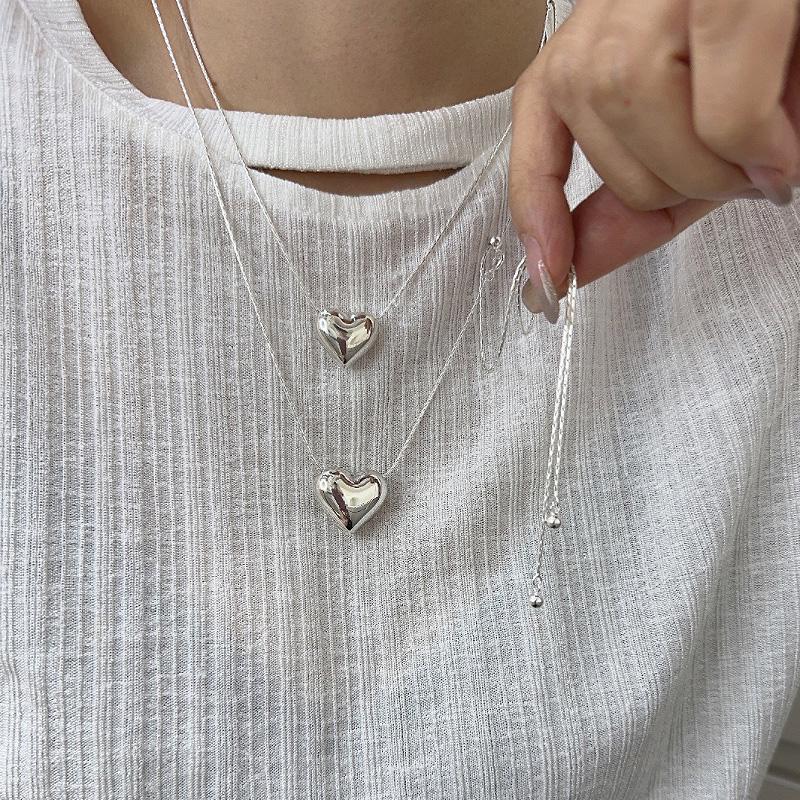925 Silver Smooth Heart With Snake Chain Long Love Pendant Necklaces Women Aesthetic Tassel Clavicle Chain Choker Fine Jewelry