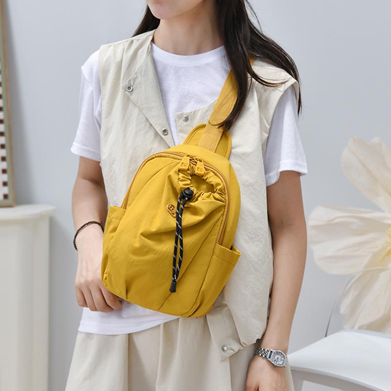 Women's Nylon Sling Backpack Drawstring Crossbody Chest Bag Lightweight Shoulder Daypack for Travel