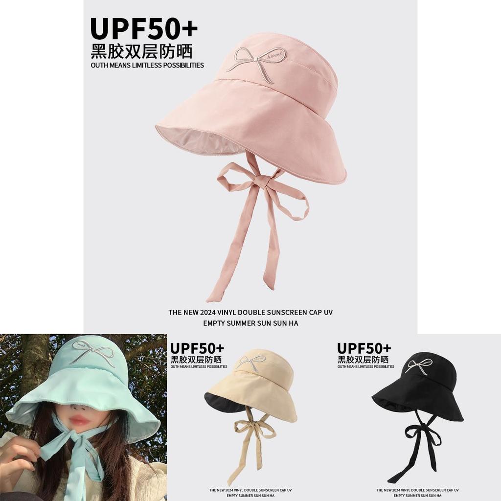 Stylish Solid Color Bowknot Sun Protection Fishing Hat For Women Summer 2024