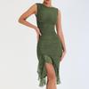 Women Y2K Aesthetic Bodycon Dress Sleeveless Tulle Ruffle Hem Midi Dress 2026 Summer Sexy Elegant Retro Dresses