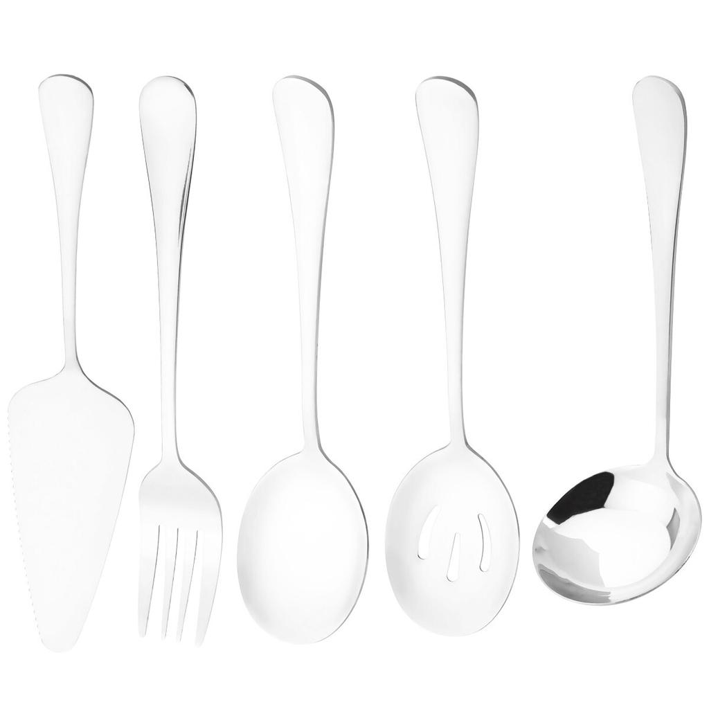 5Pcs Black Dinnerware Set Stainless Steel Cutlery Soup Spoon Colander Spoon Service Spoon Salad Fork Cake Spatula Kitchen Tableware