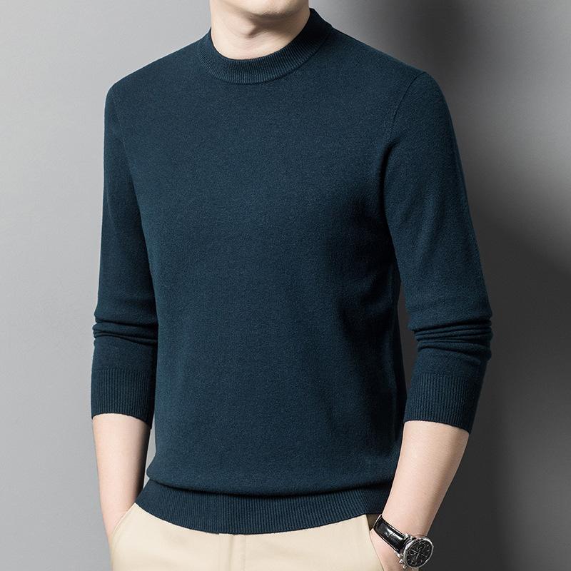 Autumn Solid Color Youth Slim-fit Crew Neck Men's Versatile Business Knitted Sweater Bottoming Shirt Men's Clothing