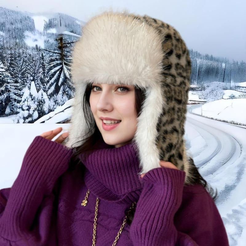 New Leopard Print Thermal Hat Children's Winter Thickened Plush Ear Protection Hat Fashionable Versatile Autumn and Winter Cold Hat