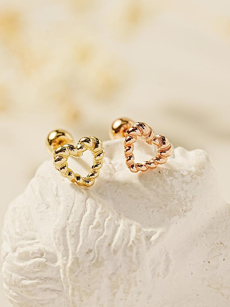 Minimalpiercing 14K Twist Heart Piercing Earrings