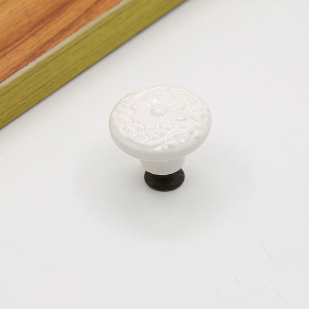 Flower Surface Ceramic Knob Single Hole Cabinet Knob Vintage Door Knob  Kitchen