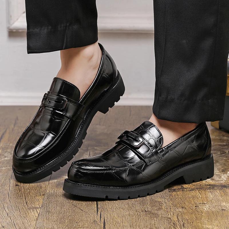 High Quality Men's British-style Thick-soled Leather Loafers Fad Flat Cozy Business Formal Casual Men's Shoes Zapatillas Hombre