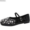 Fashion Silver Rhinestone Mary Jane Shoes Women's Spring Summer Versatile Casual Flats for Daily Wear Comfortable Slip on Shoes