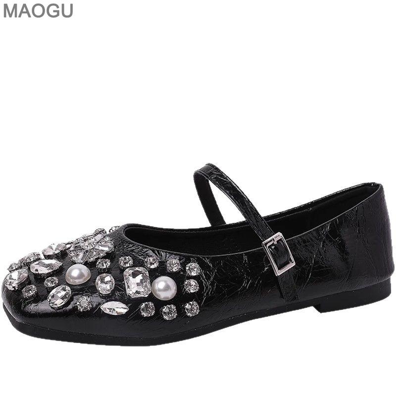 Fashion Silver Rhinestone Mary Jane Shoes Women's Spring Summer Versatile Casual Flats for Daily Wear Comfortable Slip on Shoes
