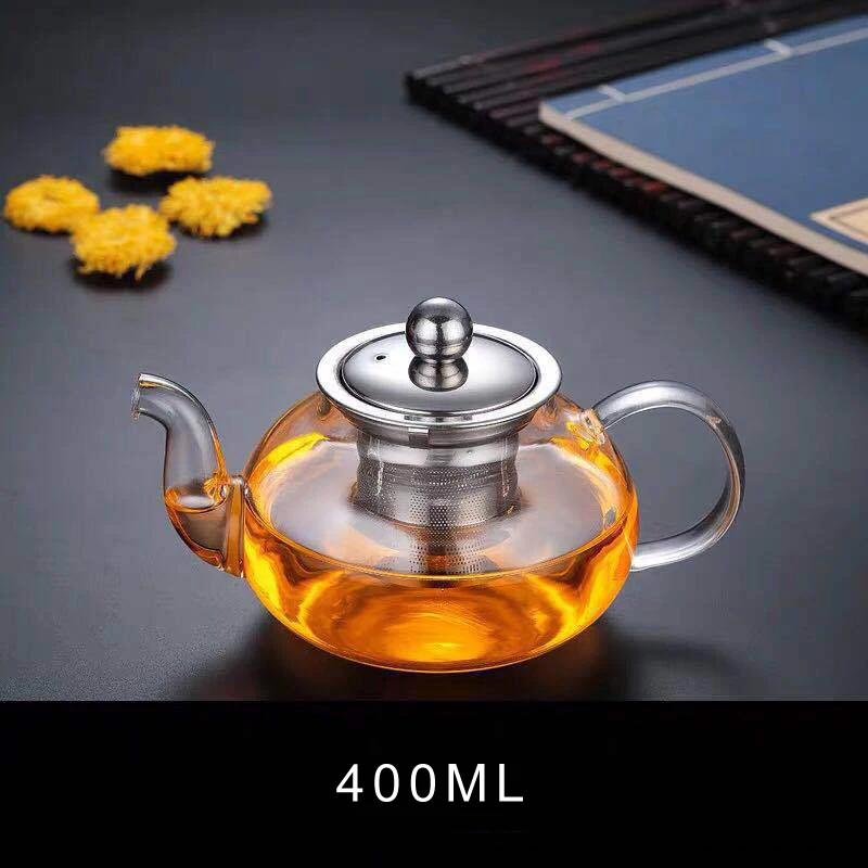HMLOVE Glass Teapot With Stainless Steel Tea Strainer Infuser Flower Kettle Kung Fu Teawear Set Puer Oolong Heat Resistant Pot