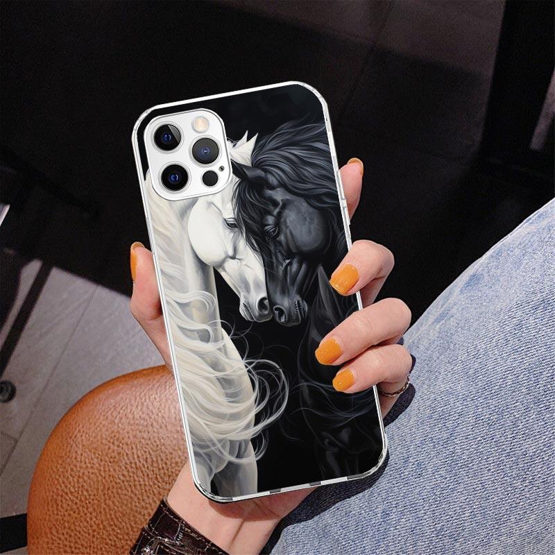 

Чехол для телефона Animal Black Horse для iPhone 17 Air 16 Pro Max 16E 15 + 14 Plus 11 12 13 Mini 7 8 SE Подарок Печатный Чехол Fundas 16 Pro iPhone 13 Pro