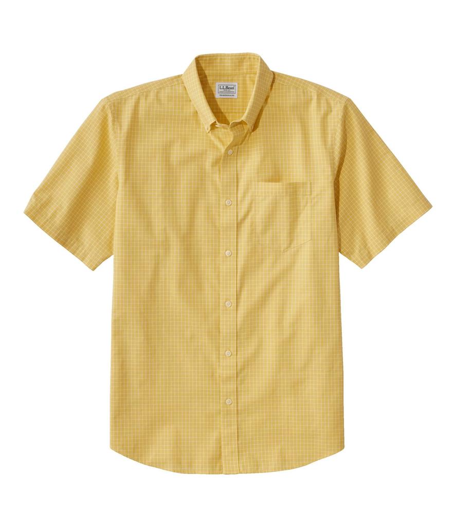 LL Bean Kennebunk Sport Traditional Short US Size Light 1000223091 Men's Wrinkle-Free Shirt, Fit, Sleeve, Check, Fit, Regular, L, Gold, Yellow,