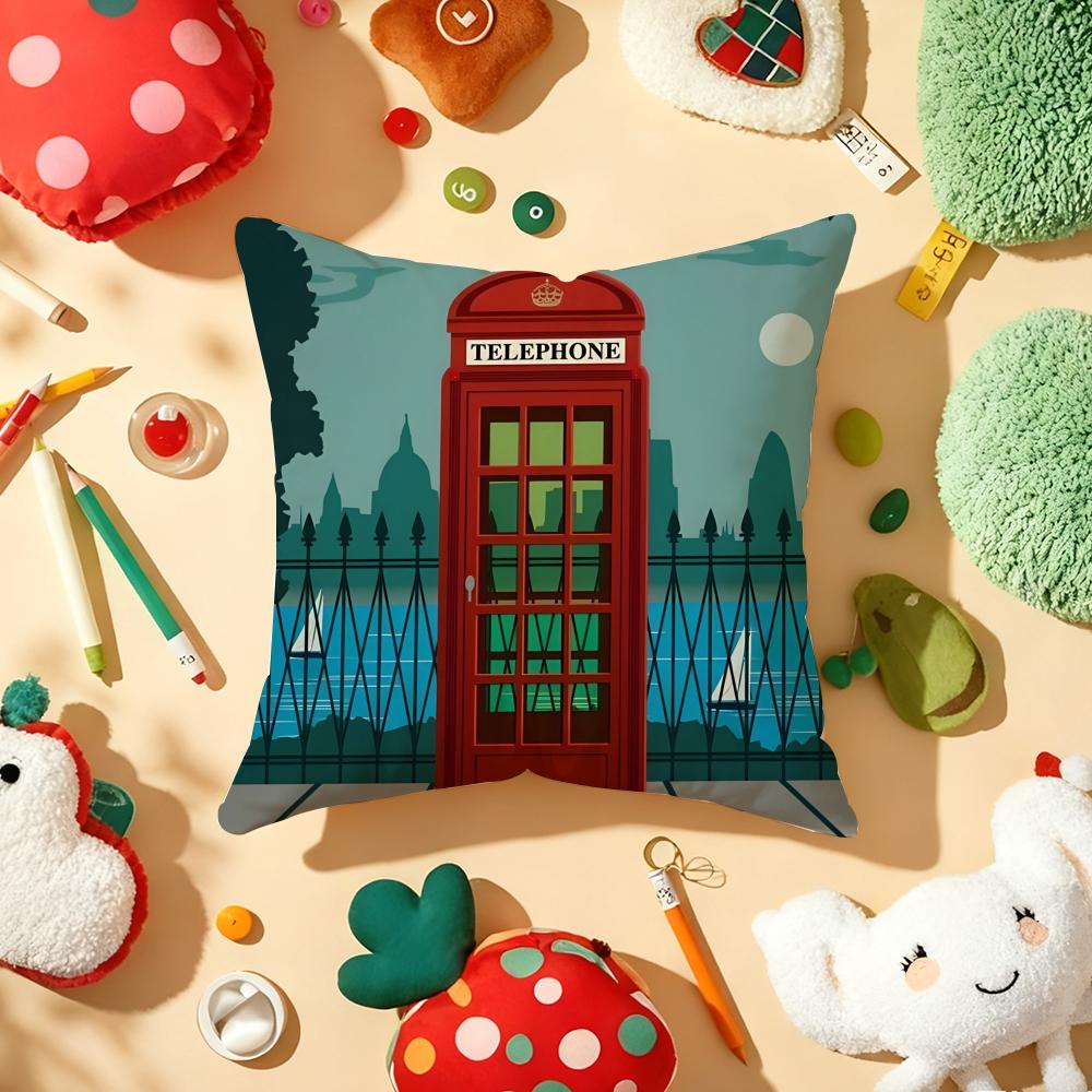 Uk Scenery Retro Cushion Cover Plush Fabric Soft Double-Sided Printed Sofa Warm Winter Home Gift Pillow Cover