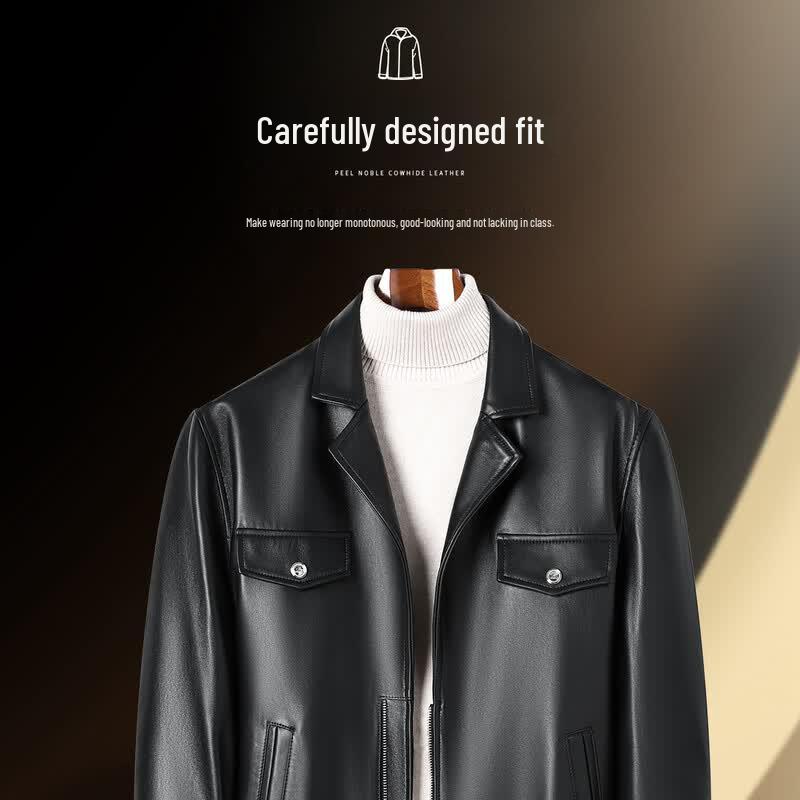 Men's Genuine Sheepskin Lapel Leather Jacket