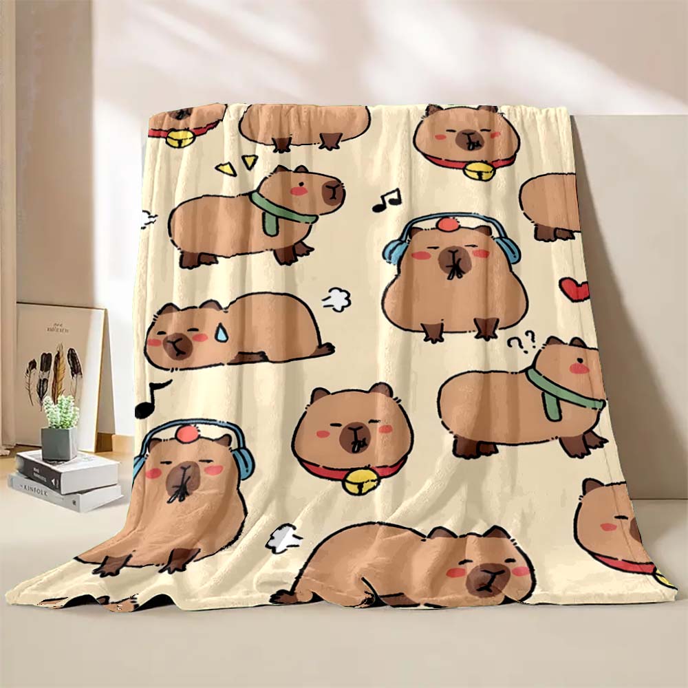 Cute Capybara Cartoon Printed Blanket Warm Soft and Comfortable Home Travel Blanket Sofa Bedding Cover Blanket Kids Holiday Gift