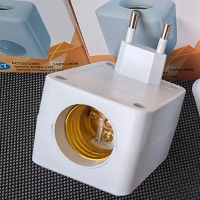 LED Human Infrared Sensor Lamp Base Intelligent Time-Delay Switch Holder E27 Wall Plug Type Screw In Sensor Lamp Base Adaptor E27