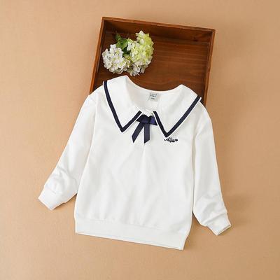 Mädchen Weißes Sweatshirt Kinder Frühling Herbst Langarm Preppy Style Hoodies Kinder Matrosenkragen Fliege Kleidung