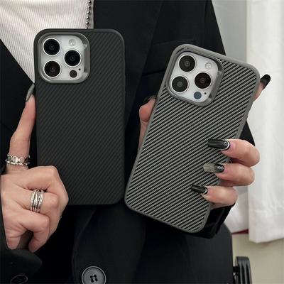 Luxury Carbon Fiber Texture Simple Phone Case For IPhone 12 13 14 15 16 Pro Max Soft Rubber Frame Cover For IPhone 16 15 Pro Max