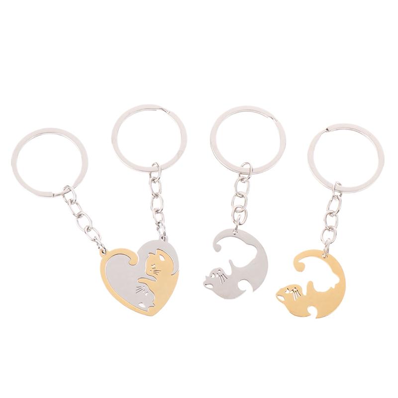 2 Pezzi Puzzle Gatto Portachiavi Coppia Amante Animale Abbinato Portachiavi Ciondoli Regalo di San Valentino Per Amanti Gioielli Pendenti Portachiavi