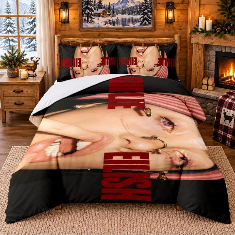 Set de așternuturi cu model Billie Eilish 3 bucăți Cearșaf și fețe de pernă Pentru dormitor interior
