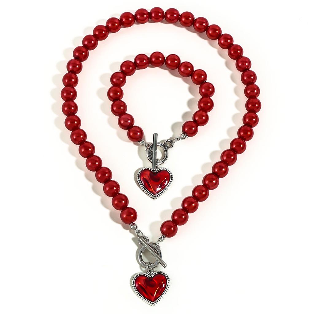 European and American Simple Imitation Pearl Heart Pendant Necklace