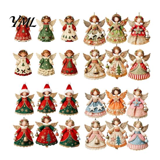 Interior Door Frame Decorations 6Pcs Vintage Angel Wooden Ornaments, Christmas Hanging Decor Set Home Wall Accents with Jute String, Rustic