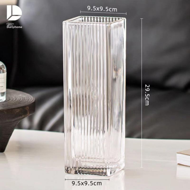 Thickened Square Glass Vase for Fresh Flowers - Elegant Hydroponic Floral Container for Living Room & Dining Table Decor