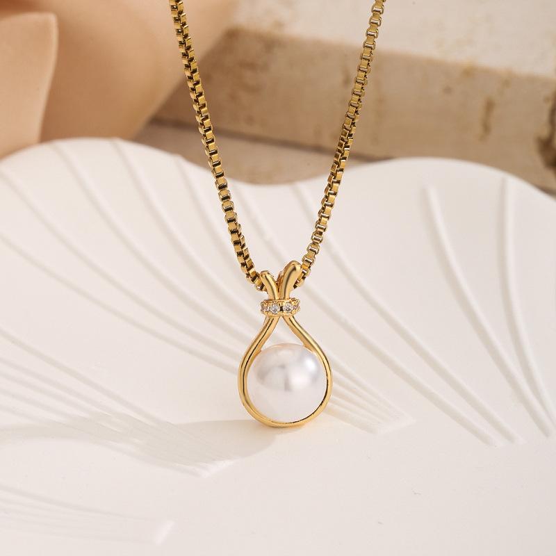 Trendy Gold Stainless Steel Faux Pearl Necklace Pendant, Minimalist Choker, Women's Party Jewelry for Dropshipping