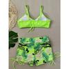 Damen-Bikini-Set, fluoreszierend grün, hohe Taille, Blumendruck, 2-teiliger Badeanzug, Kordelzug, plissiert, V-Ausschnitt, Badeanzug 2025, Neu