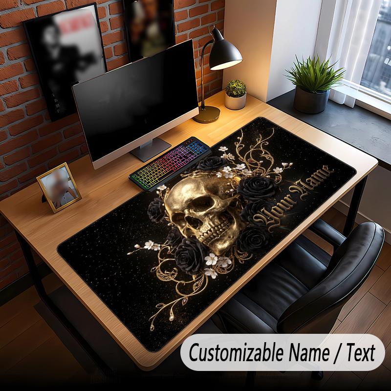 Skull Gothic Theme Custom Mouse Pad Personalized With Name Text Customized Desk Mat For Office Home Decor