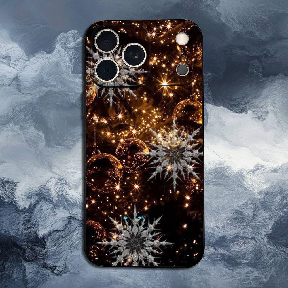 Art Christmas Snowflakes For iPhone 12,16,11,14,15,17,13,X,Mini,SE,XS,Plus,Pro Max,8,7,XR,Soft Silicone Black Case