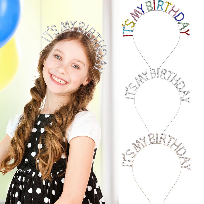 Women's Rhinestone Birthday Crown Headband - Crystal Letter Design