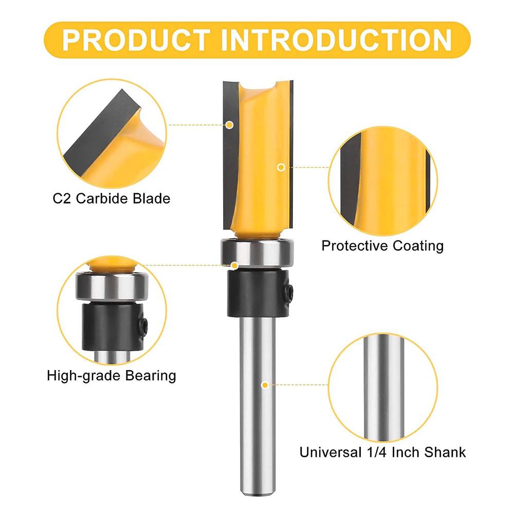 4Pcs 1/4'' Shank Top Bearing Flush Trim Carbide Router Bit Set Milling Cutter
