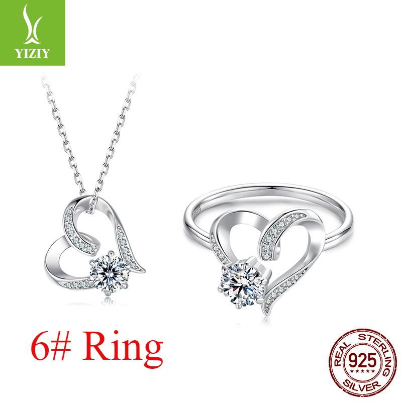 Ins Moissanite Non-Fading 925 Sterling Silver Ring Super Flash Heart-Shaped Mozzarella Jewelry Set
