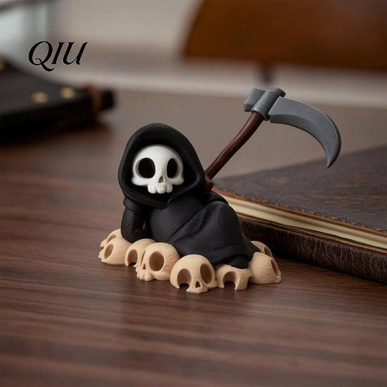 Creative Halloween Design Mini Grim Reaper Statue, 3D Printed Skull Fun Accessories Figurine for Tabletop, Desk, Shelf Home Decor Gothic