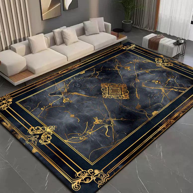 Luxury Large Carpets Living Room Black Gold Decoration Home Sofa Rugs Lounge Bedroom Coffee Tables Anti-skid Floor Mats Washable