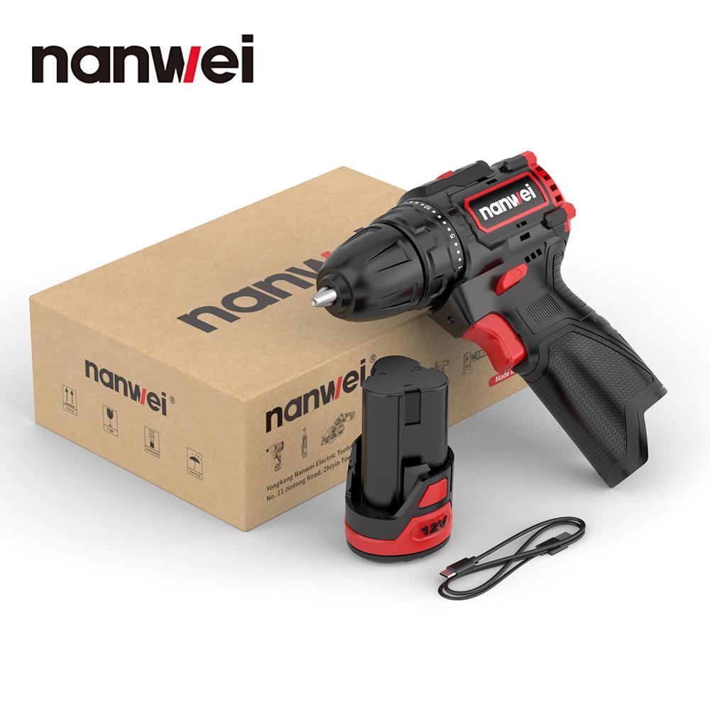 

NANWEI 12V Electric Screwdrivers Maximum torque 50 N.M/ Drill chuck size 0.8-10 mm Type-C charging interface 2.0ah battery x1