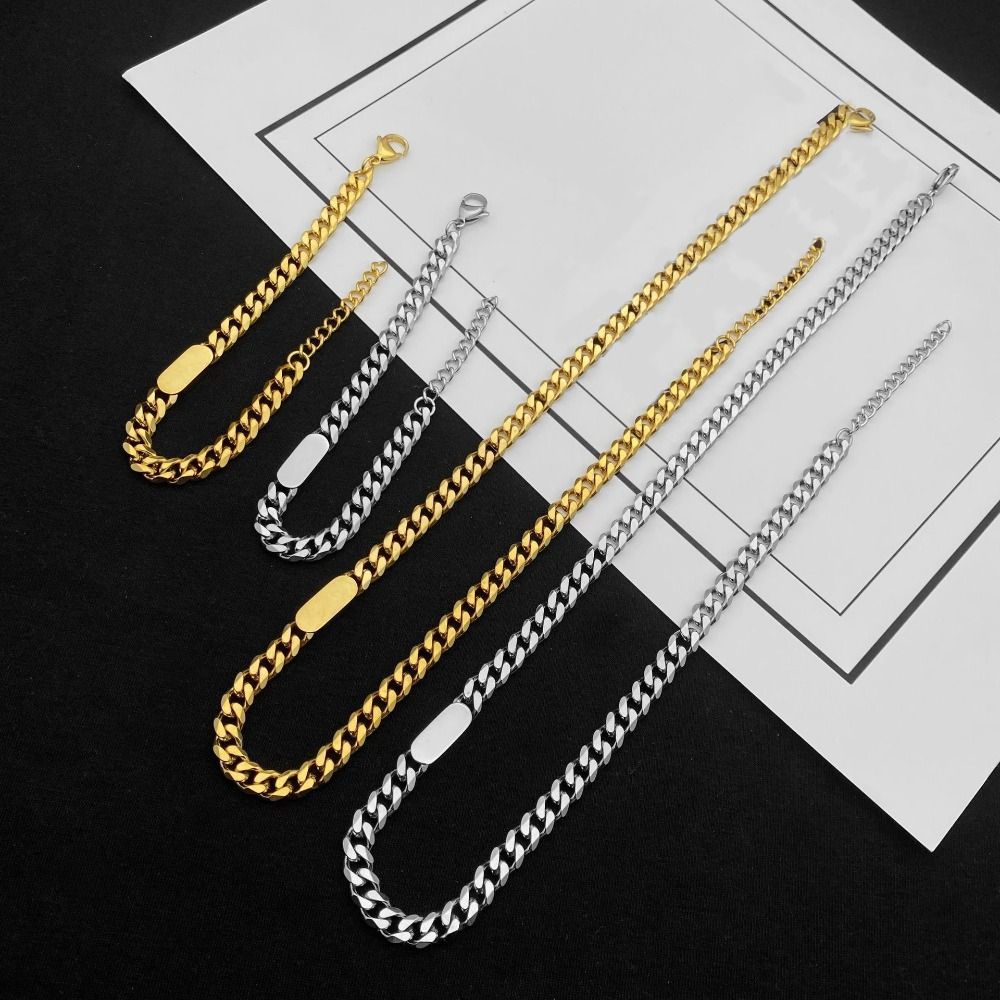 Simple Titanium Steel Necklace Cuban Punk Necklace Bracelet Ins Hip Hop Chain Necklace  Women Men