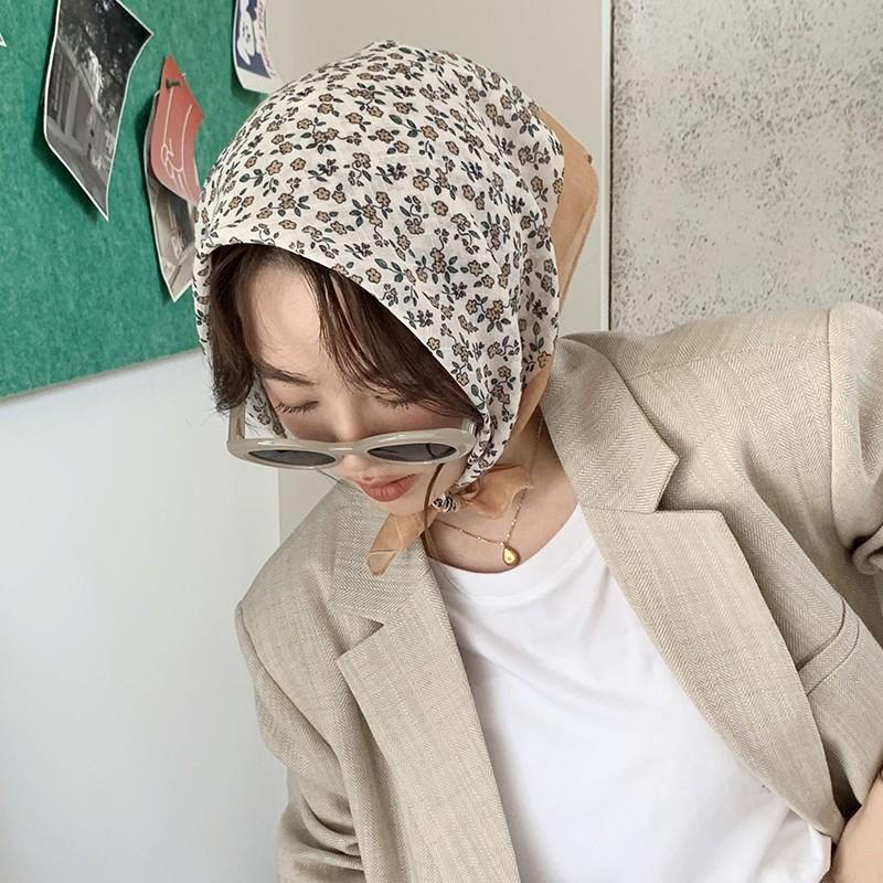 Eșarfă mică pătrată retro de țară, eșarfă artistică franțuzească din bumbac și in, eșarfă de cap pentru femei de primăvară și toamnă, vară, pentru umbră și protecție solară