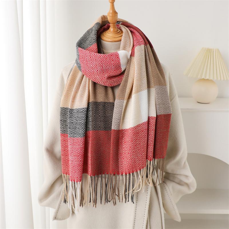 Luxury Fashion Rainbow Color Plaid Designer Winter Scarf Women Cashmere Shawl Outdoor Blanket Wrap Pashmina Tassel Warm Lady