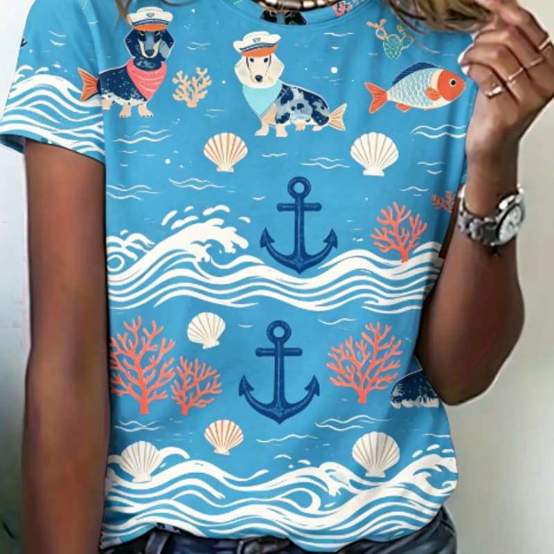 

Spring and summer 3D landscape print round neck T-shirt casual short-sleeved T-shirt XL