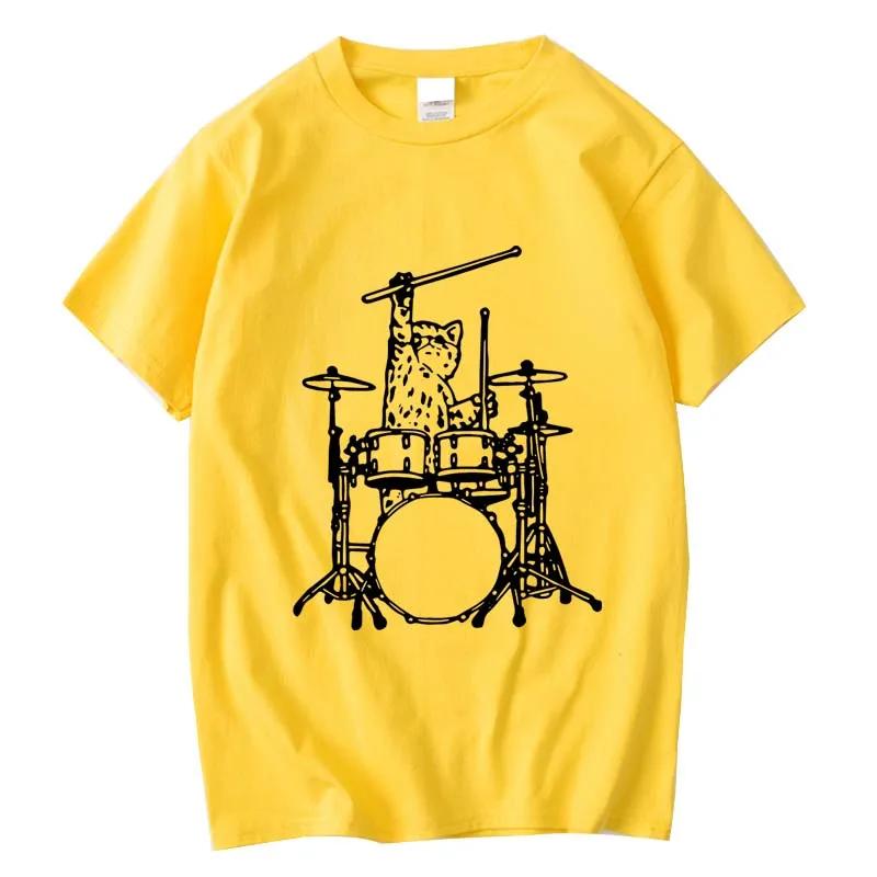 S5XL Męski Wysokiej Jakości 100% Bawełna Zabawny Nadruk Muzycznego Kota T-shirt Luźny Okrągły Dekolt T-shirt Dla Mężczyzn Krótki Rękaw Koszulka Męskie Top