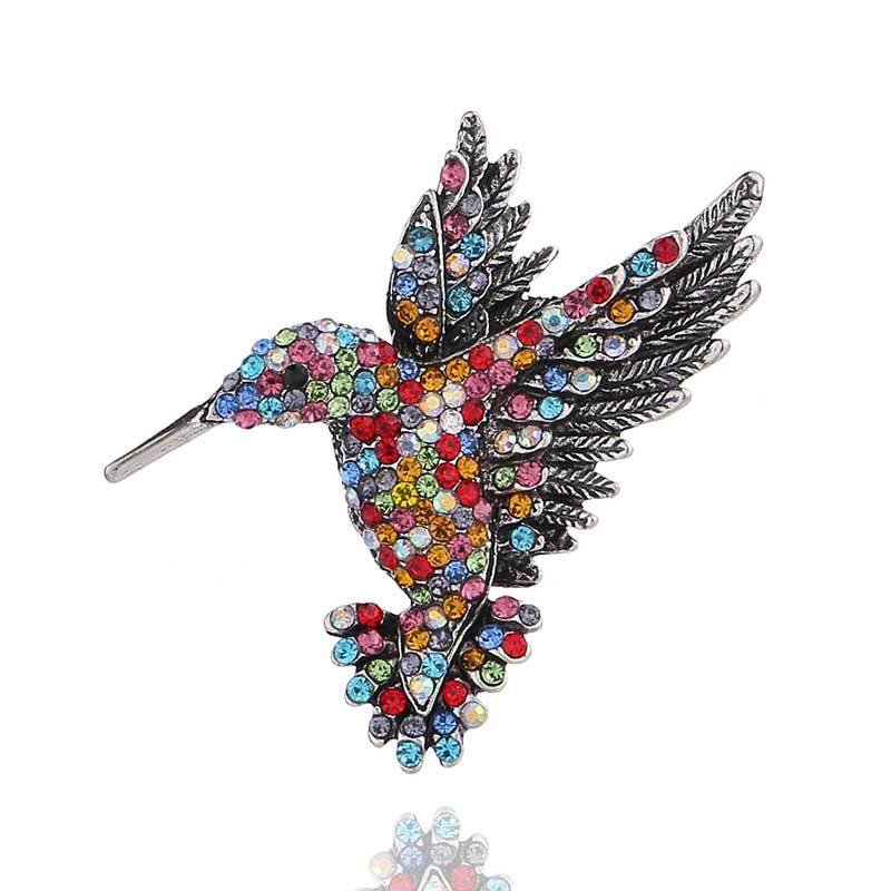 

New Arrival Luxury Blue Rhinestone Hummingbird Brooches For Women Vintage Crystal Fashion Metal Animal Pins High Quality Gift