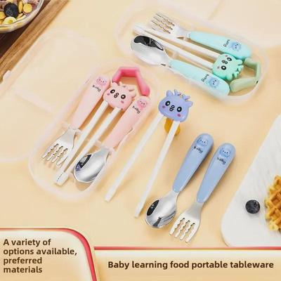 Ensemble d'alimentation pour bébé: Baguettes d'entraînement, cuillère et fourchette de dessin animé pour enfants